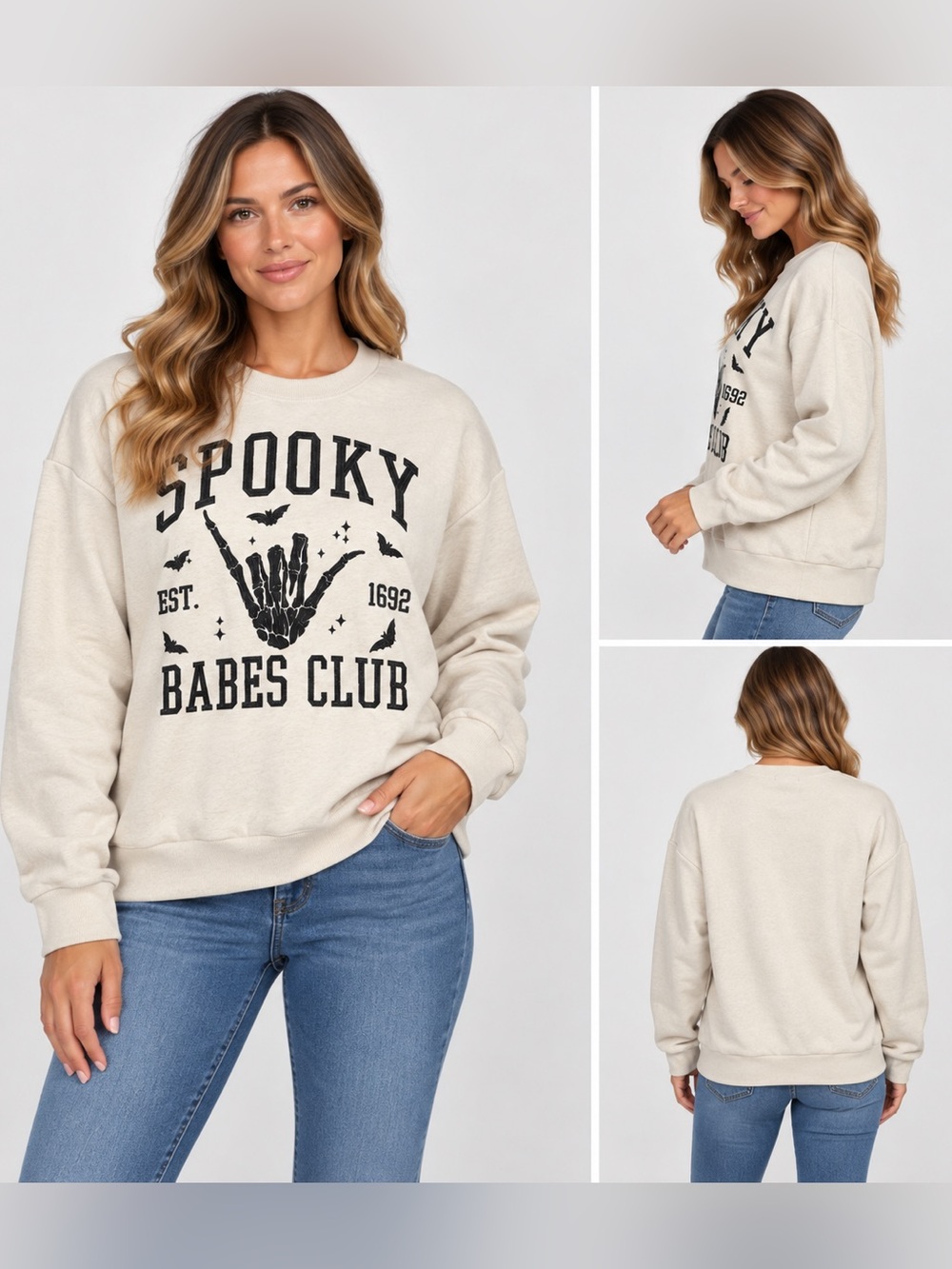 Better Together Spooky Babes Club Cream Halloween Sweatshirt Women’s Small